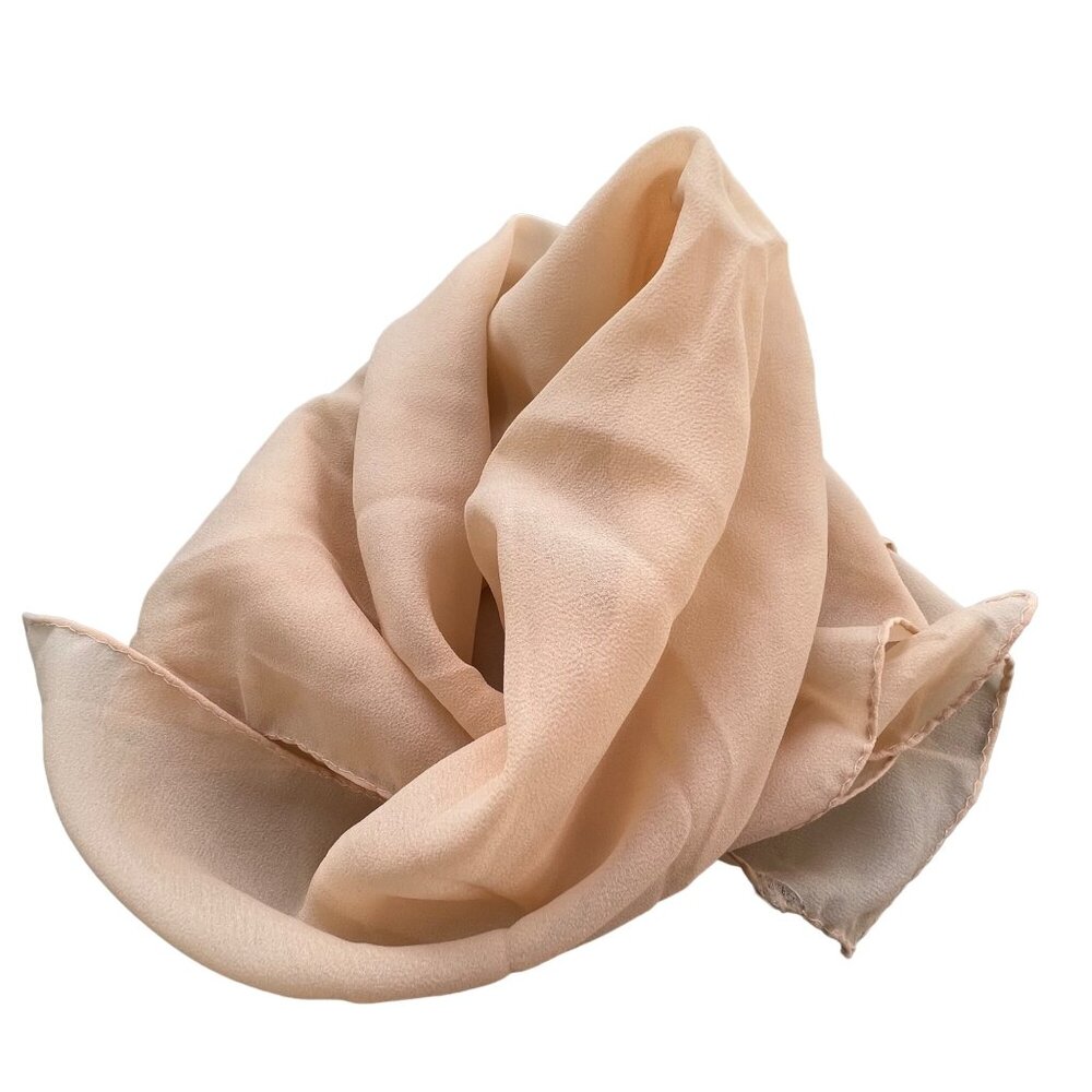 Vintage Sheer Square Scarf Lightweight Neck Wrap Bandana Rolled Edge Peach Beige